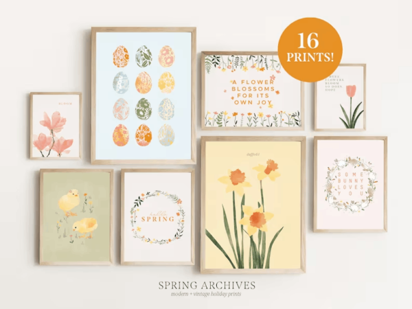 Easter Printable Wall Art Bundle, Set of 16 Spring Home Decor, Minimalist Gallery Wall Art, Danish Pastel Art Prints Digital Download