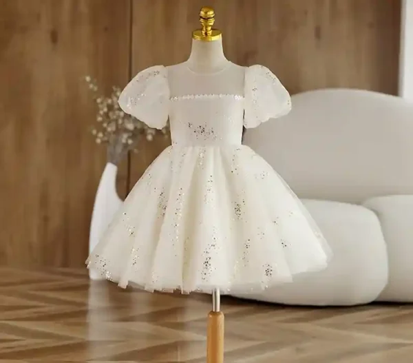 Girls Dress New High-End V Back Big Bow Champagne Sleeveless Princess Dress For Girl Flower Girl Dresses First Communion Dress