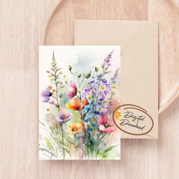 Any Occasion Digital Greeting Card, Printable Card, Wildflowers Card, Instant Download, Blank Card