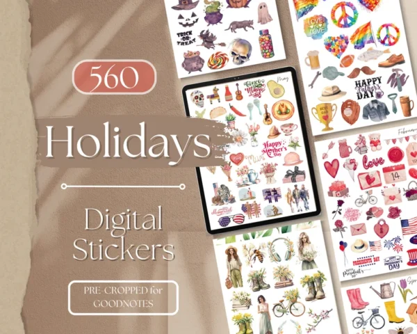 GoodNote Stickers HOLIDAY | 560 Vintage Vibes Holiday GoodNotes Planner Digital Stickers Pack, Aesthetic Digital Sticker Book